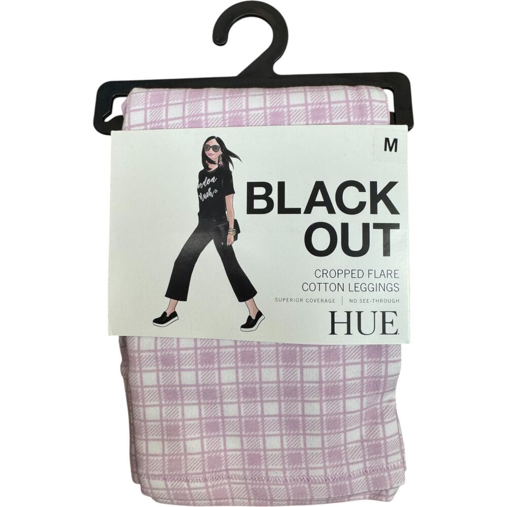 HUE‎ Pink Gingham Cropped Flare Cotton Leggings M NWT Blackout No See-Throug